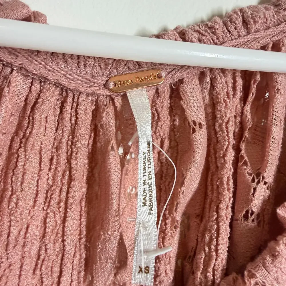 NWT Free People Ethereal Boho Pink Convertible Lace Crop Top Ruffled Cuff XS